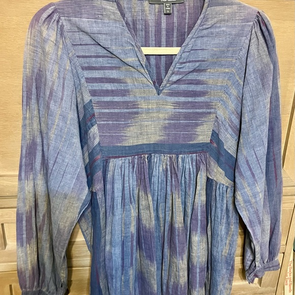 Blue Tassel Tops - Blue Tassel Boho Striped Blue and Purple Long Sleeve Tunic